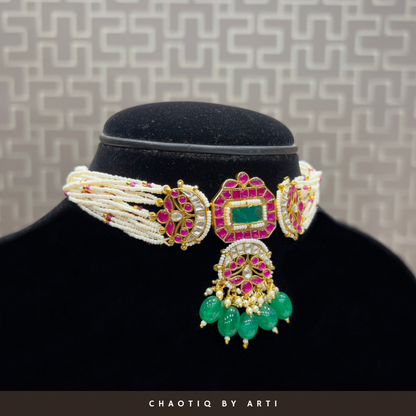 Veera Multi-coloured pearl choker set