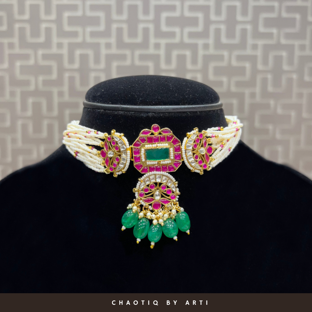 Veera Multi-coloured pearl choker set