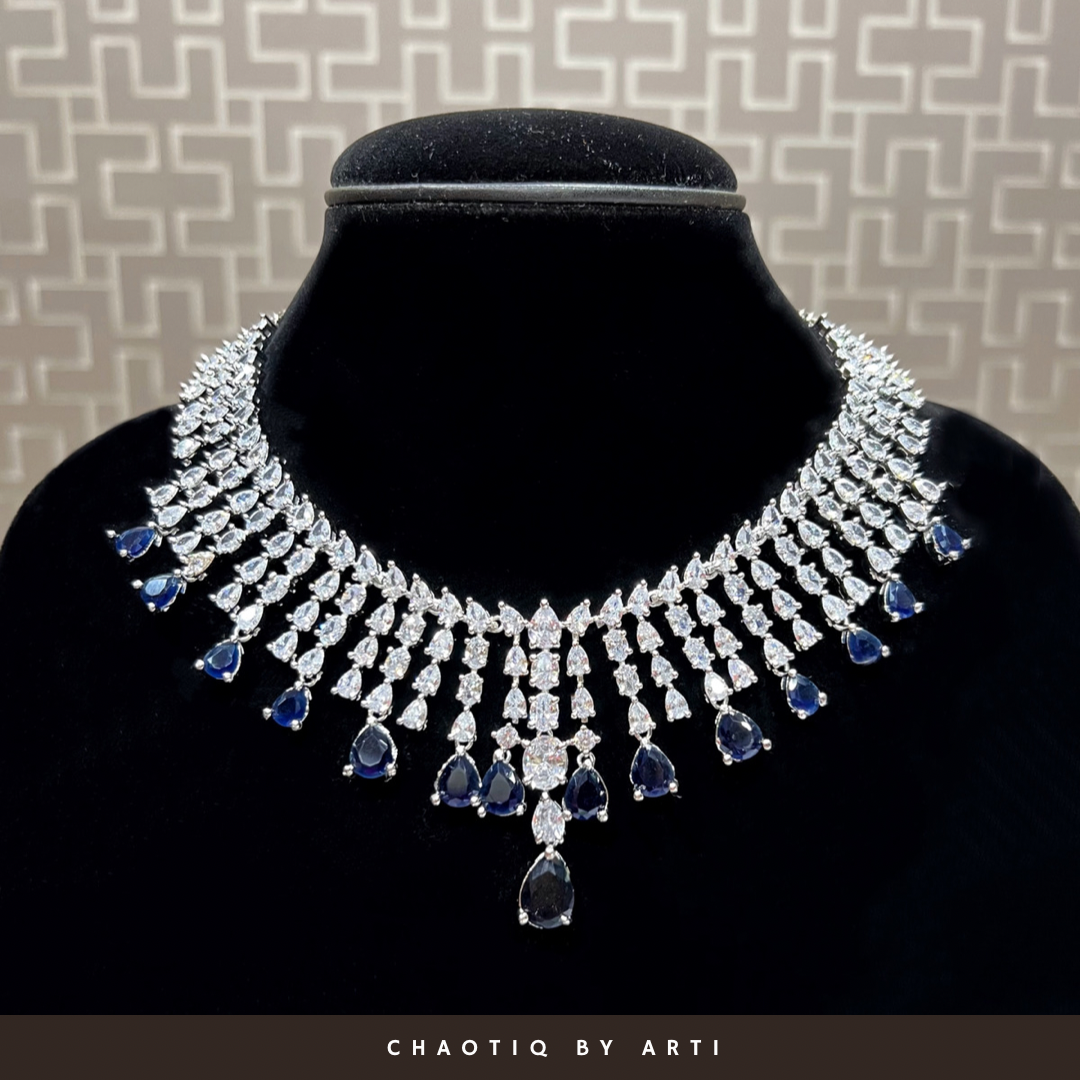 Handcrafted coloured diamond drops necklace set
