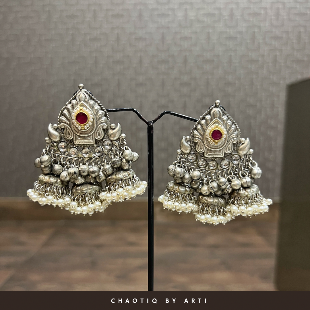 Buy Anika's Creations Gold Plated Oxidised three layer fusion Jhumka Earring  Online