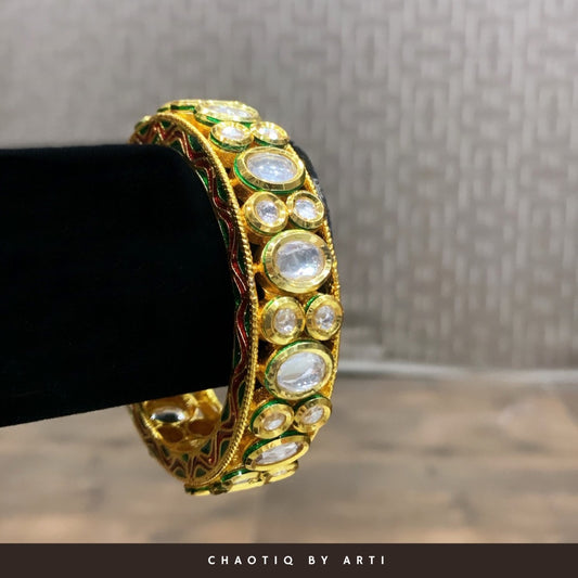 Handpainted Polki Bangles with meenakari work on the side