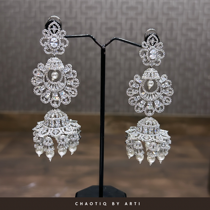 Flower top diamond and pearl earrings