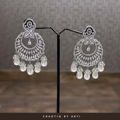 Chandbali hued diamond and pearl earrings