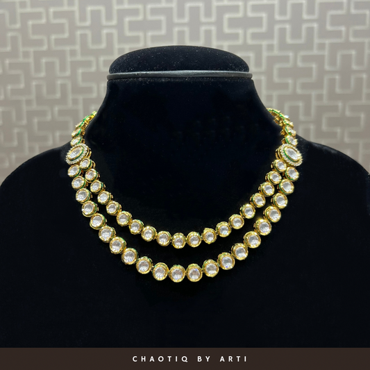 Double layered polki and diamond necklace set