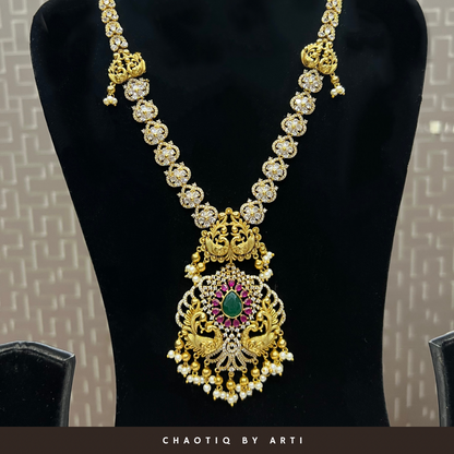 Long diamond and multicoloured gold plated necklace set