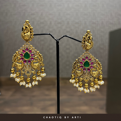 Long diamond and multicoloured gold plated necklace set