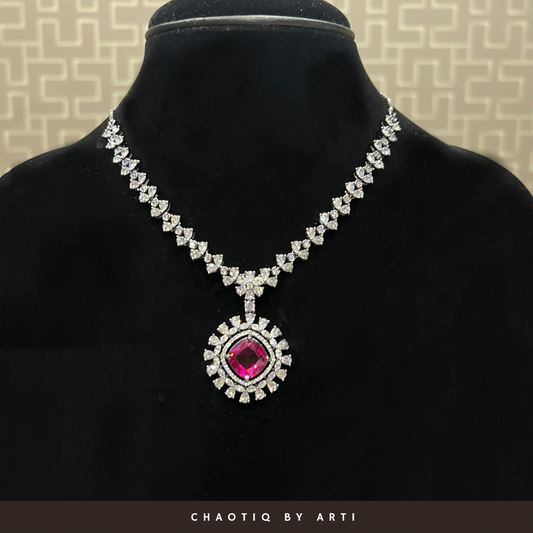 Coloured stone diamond pendant drop necklace set