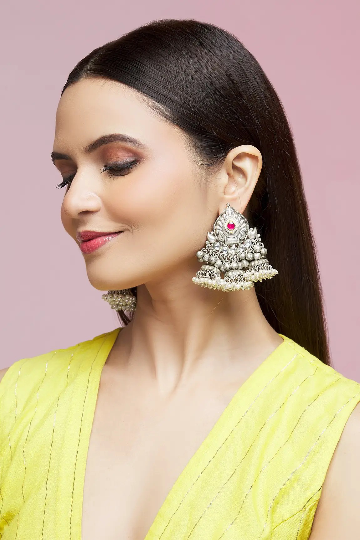 J6871 Latest Stylish CZ White 3 Layer Jhumki Earrings Fashion Jewellery  Online | JewelSmart.in