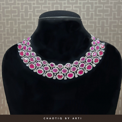 Diamond studded coloured stone necklace set