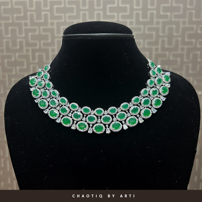 Diamond studded coloured stone necklace set