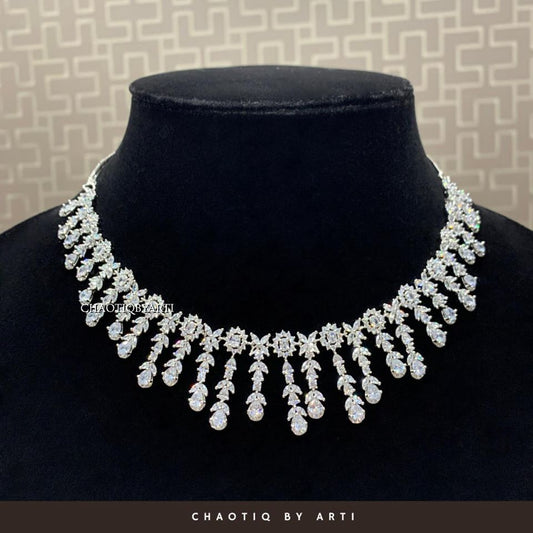 Diamond studded necklace set with the earrings