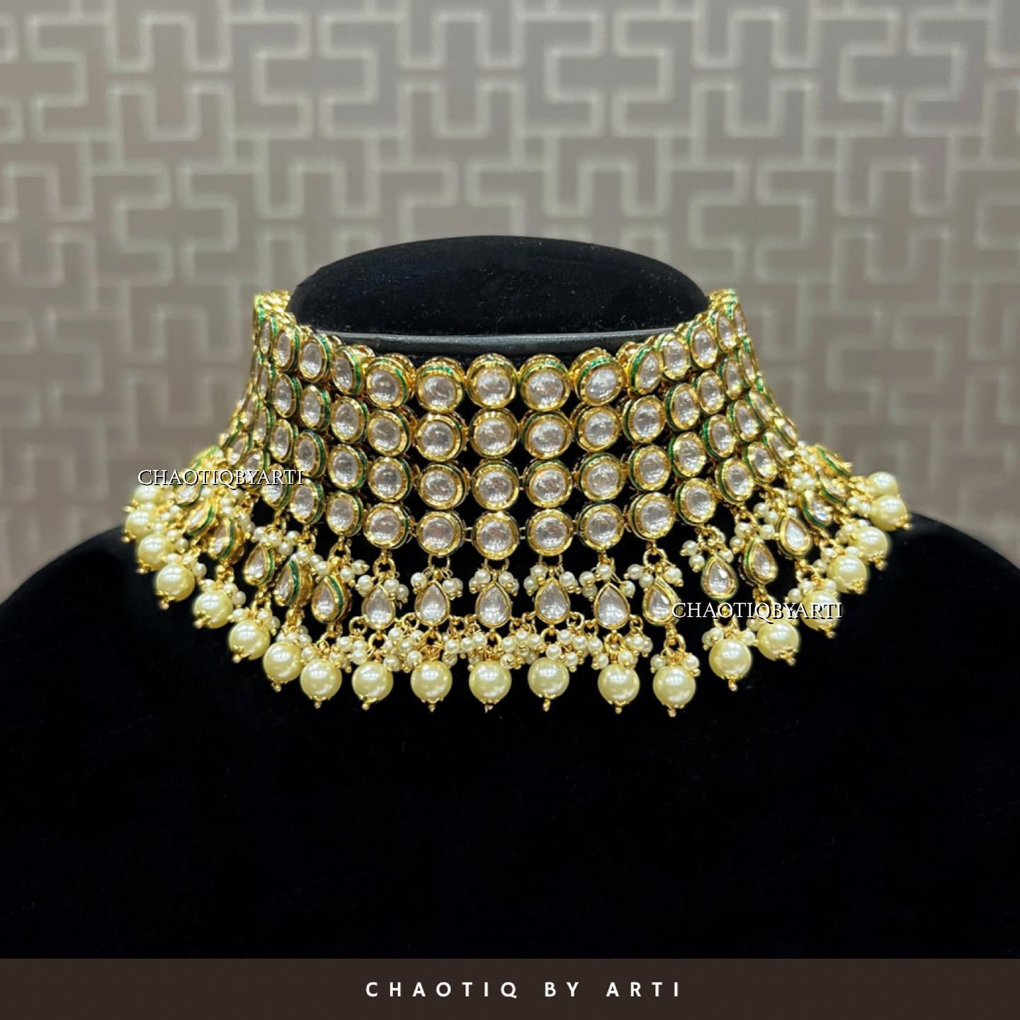 Amreen polki and pearl choker necklace set