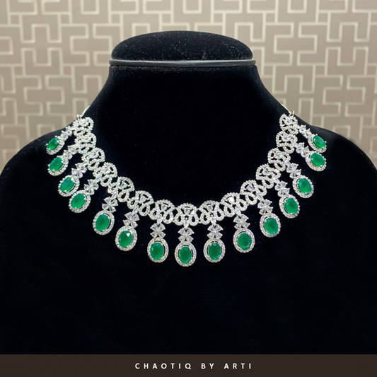 Diamond studded necklace set with emerald stones